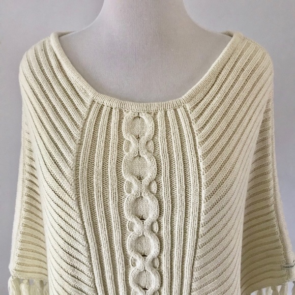Calvin Klein Jeans Cream Boho Fringe Poncho - Picture 4 of 10